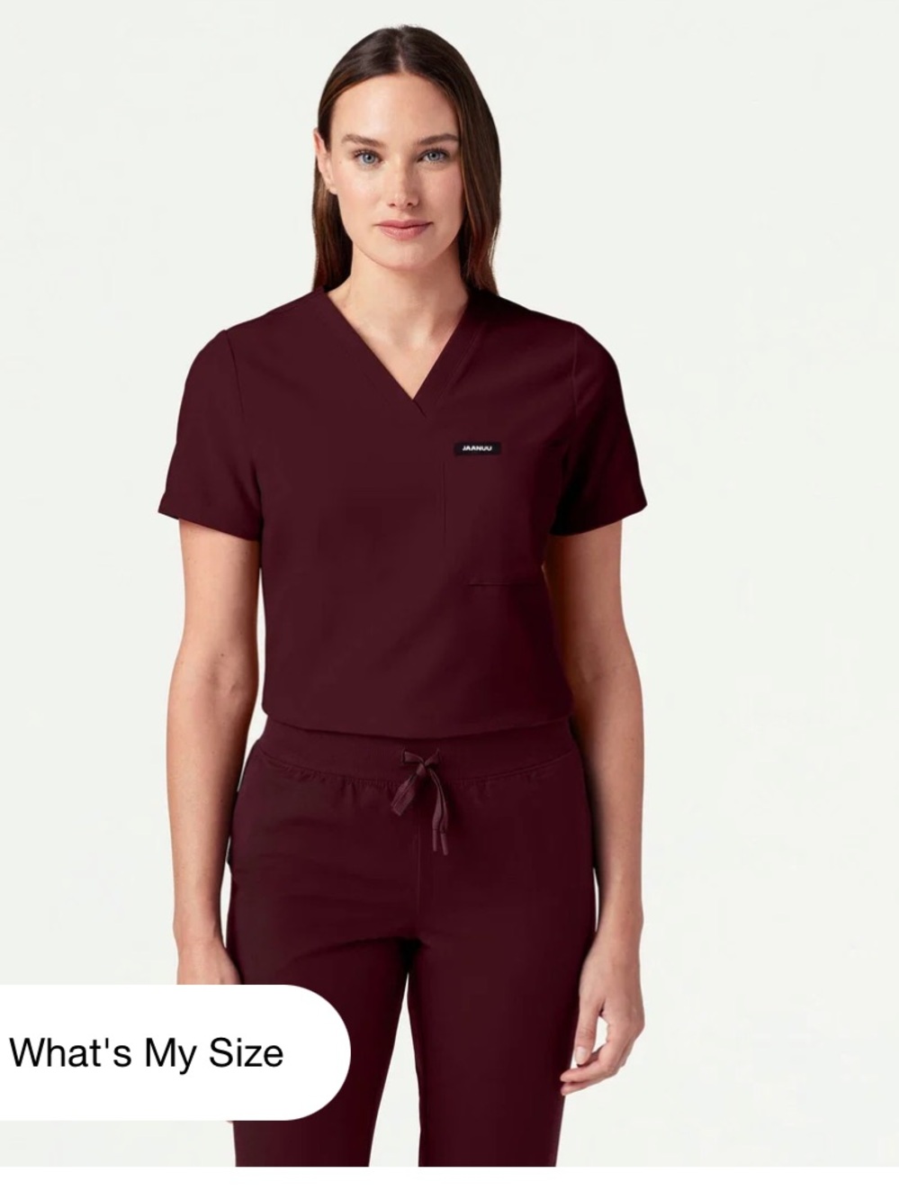 Jaanuu women's Rhena Slim 1-Pocket Scrub Top- Burgundy